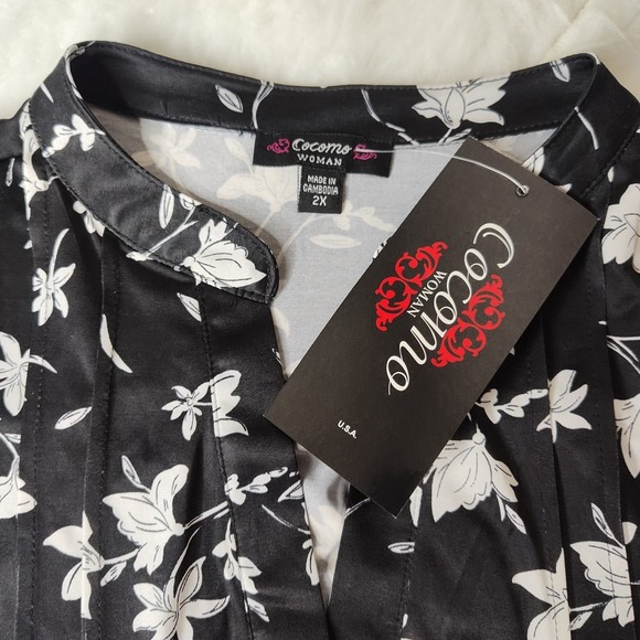 COCOMO Womens 2X Tunic Blouse Popover Stretch Knit Floral Leaves Pleated - Picture 3 of 6